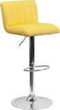 Contemporary Yellow Vinyl Adjustable Height Barstool with Chrome Base