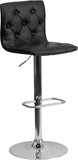 Contemporary Tufted Black Vinyl Adjustable Height Barstool with Chrome Base