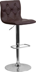 Contemporary Tufted Brown Vinyl Adjustable Height Barstool with Chrome Base