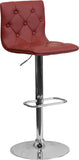 Contemporary Tufted Burgundy Vinyl Adjustable Height Barstool with Chrome Base