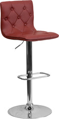 Contemporary Tufted Burgundy Vinyl Adjustable Height Barstool with Chrome Base