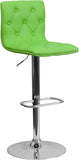 Contemporary Tufted Green Vinyl Adjustable Height Barstool with Chrome Base