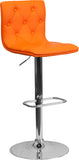 Contemporary Tufted Orange Vinyl Adjustable Height Barstool with Chrome Base