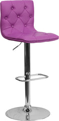 Contemporary Tufted Purple Vinyl Adjustable Height Barstool with Chrome Base