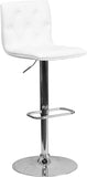 Contemporary Tufted White Vinyl Adjustable Height Barstool with Chrome Base