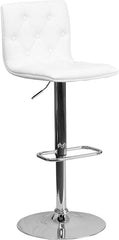 Contemporary Tufted White Vinyl Adjustable Height Barstool with Chrome Base