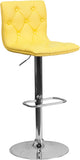Contemporary Tufted Yellow Vinyl Adjustable Height Barstool with Chrome Base