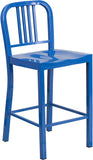 24'' High Blue Metal Indoor-Outdoor Counter Height Stool