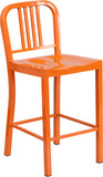 24'' High Orange Metal Indoor-Outdoor Counter Height Stool