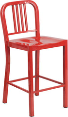 24'' High Red Metal Indoor-Outdoor Counter Height Stool