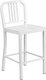 24'' High White Metal Indoor-Outdoor Counter Height Stool