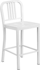 24'' High White Metal Indoor-Outdoor Counter Height Stool