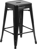 24'' High Backless Black Metal Indoor-Outdoor Counter Height Stool with Square Seat