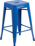 24'' High Backless Blue Metal Indoor-Outdoor Counter Height Stool with Square Seat