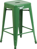 24'' High Backless Green Metal Indoor-Outdoor Counter Height Stool with Square Seat