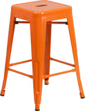 24'' High Backless Orange Metal Indoor-Outdoor Counter Height Stool with Square Seat