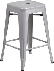 24'' High Backless Silver Metal Indoor-Outdoor Counter Height Stool with Square Seat