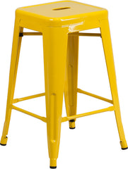 24'' High Backless Yellow Metal Indoor-Outdoor Counter Height Stool with Square Seat