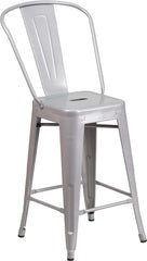 24'' High Silver Metal Indoor-Outdoor Counter Height Stool