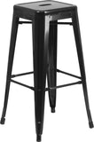 30'' High Backless Black Metal Indoor-Outdoor Barstool with Square Seat