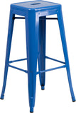 30'' High Backless Blue Metal Indoor-Outdoor Barstool with Square Seat