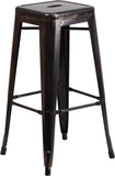 30'' High Backless Black-Antique Gold Metal Indoor-Outdoor Barstool with Square Seat