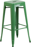 30'' High Backless Green Metal Indoor-Outdoor Barstool with Square Seat