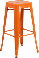 30'' High Backless Orange Metal Indoor-Outdoor Barstool with Square Seat