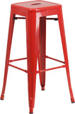 30'' High Backless Red Metal Indoor-Outdoor Barstool with Square Seat