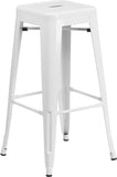 30'' High Backless White Metal Indoor-Outdoor Barstool with Square Seat