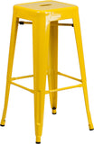 30'' High Backless Yellow Metal Indoor-Outdoor Barstool with Square Seat