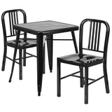 Black Metal Indoor-Outdoor Table Set with 2 Vertical Slat Back Chairs