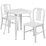 White Metal Indoor-Outdoor Table Set with 2 Vertical Slat Back Chairs