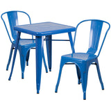 Blue Metal Indoor-Outdoor Table Set with 2 Stack Chairs
