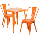 Orange Metal Indoor-Outdoor Table Set with 2 Stack Chairs