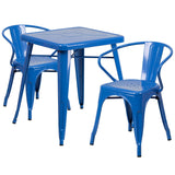 Blue Metal Indoor-Outdoor Table Set with 2 Arm Chairs