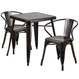 Black-Antique Gold Metal Indoor-Outdoor Table Set with 2 Arm Chairs