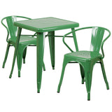 Green Metal Indoor-Outdoor Table Set with 2 Arm Chairs
