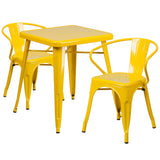 Yellow Metal Indoor-Outdoor Table Set with 2 Arm Chairs