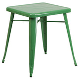 24'' Square Green Metal Indoor-Outdoor Table