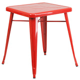 24'' Square Red Metal Indoor-Outdoor Table