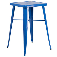 24'' Square Blue Metal Indoor-Outdoor Bar Height Table