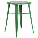 24'' Square Green Metal Indoor-Outdoor Bar Height Table