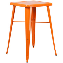 24'' Square Orange Metal Indoor-Outdoor Bar Height Table