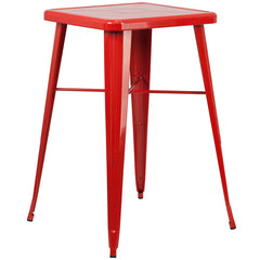 24'' Square Red Metal Indoor-Outdoor Bar Height Table