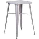 24'' Square Silver Metal Indoor-Outdoor Bar Height Table