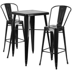 Black Metal Indoor-Outdoor Bar Table Set with 2 Barstools