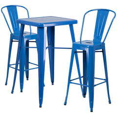 Blue Metal Indoor-Outdoor Bar Table Set with 2 Barstools