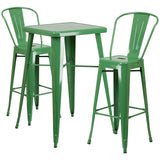 Green Metal Indoor-Outdoor Bar Table Set with 2 Barstools