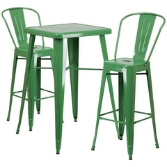 Green Metal Indoor-Outdoor Bar Table Set with 2 Barstools
